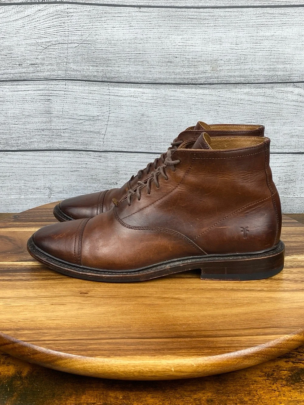 FRYE Paul Cap Toe Lace Up Cognac Brown Leather Boot Men’s Shoe Size 7 D